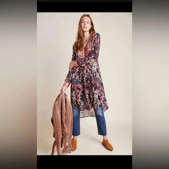 Anthropologie Bl^nk London Floral  dress Size Small Floral Print Slits In Front - Picture 1 of 9